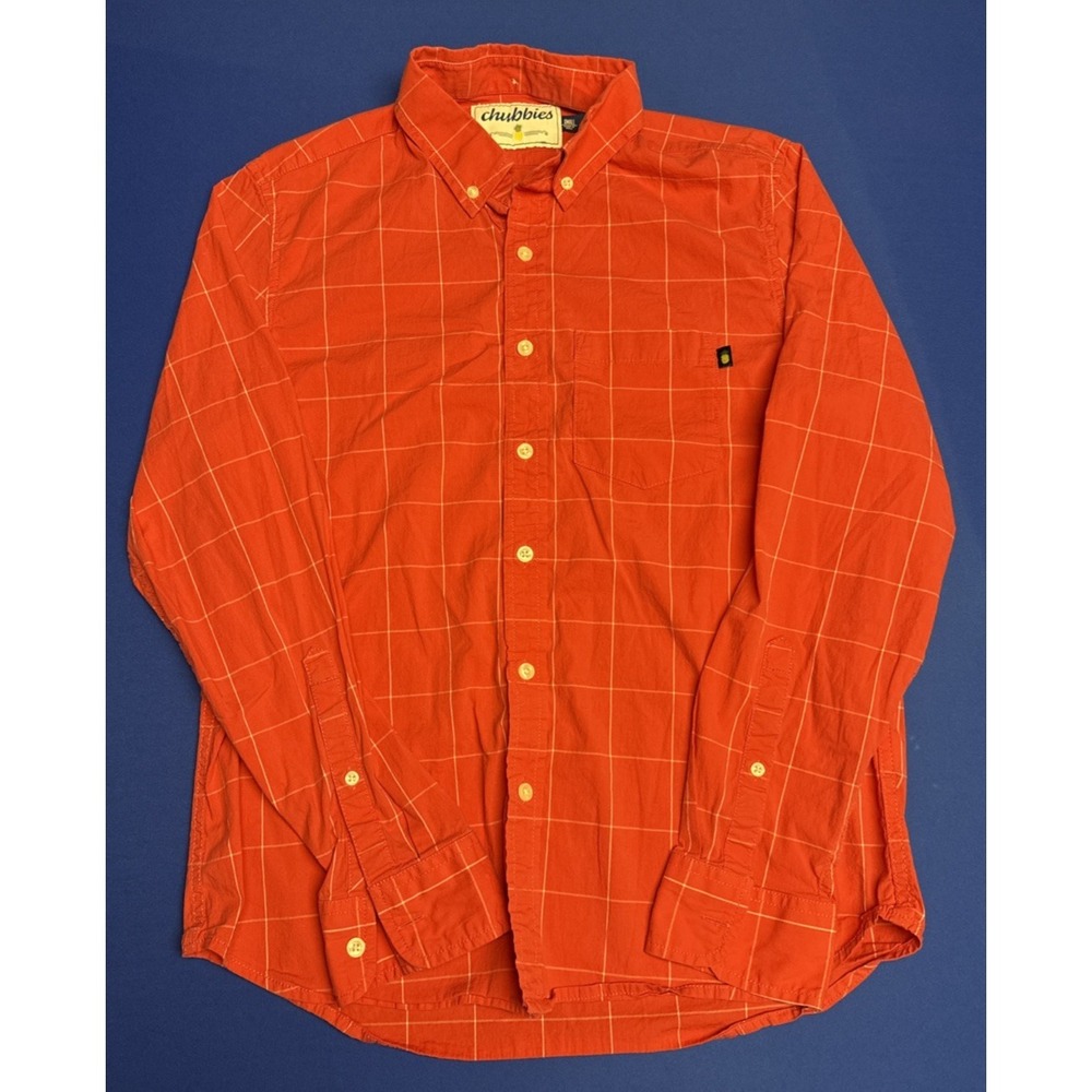 Chubbies Long Sleeve Windowpane Check Button‎ Shirt Coral Pink Men's Small